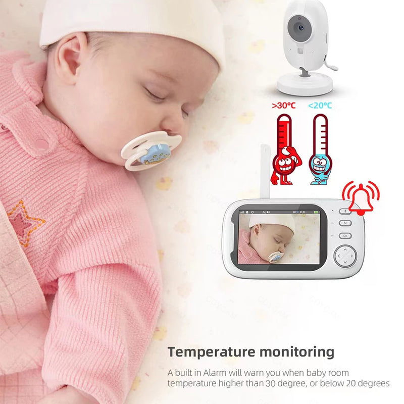 Cdycam novo monitor de bebê com vídeo sem fio de 3,5 polegadas, visão noturna, monitoramento de temperatura, áudio bidirecional, conversa, câmera de segurança para bebês